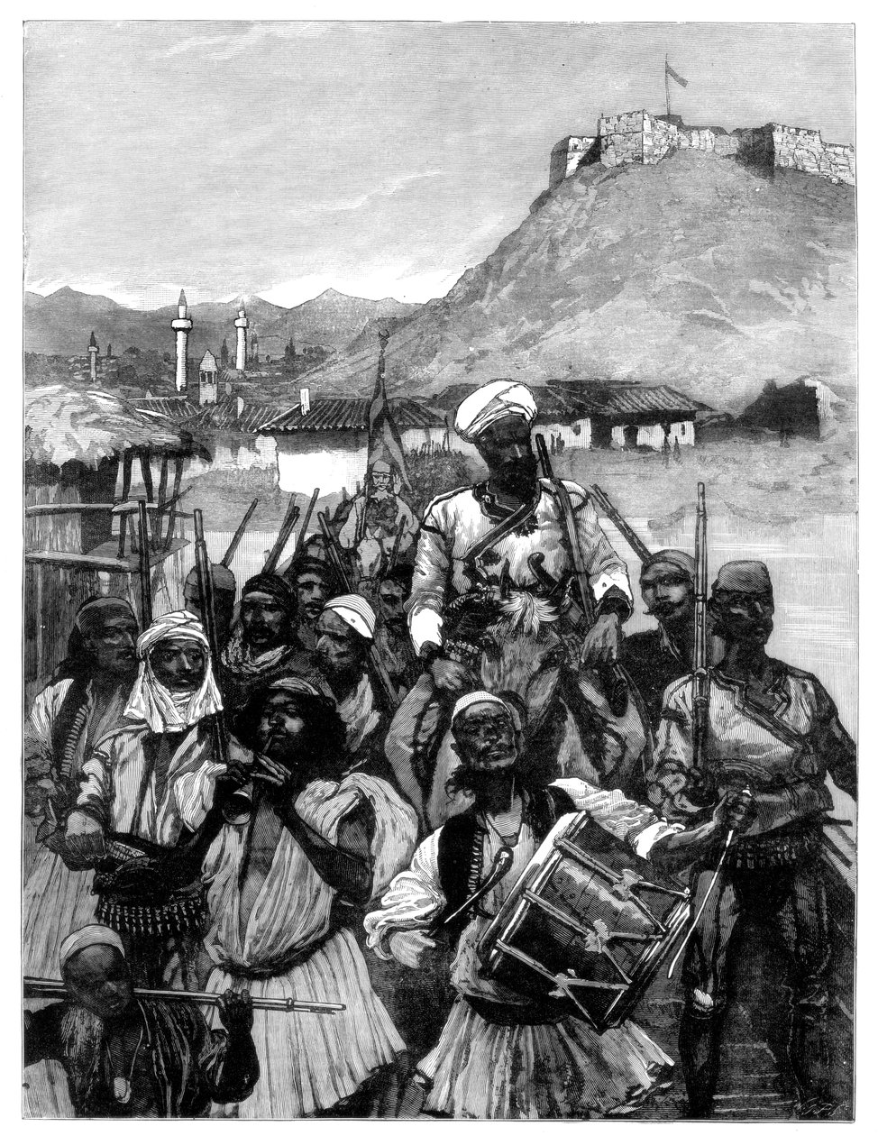 Albańczycy z Scutari przekraczają Boyanę, by zająć Dulcigno, 1880. autorstwa Richard Caton II Woodville