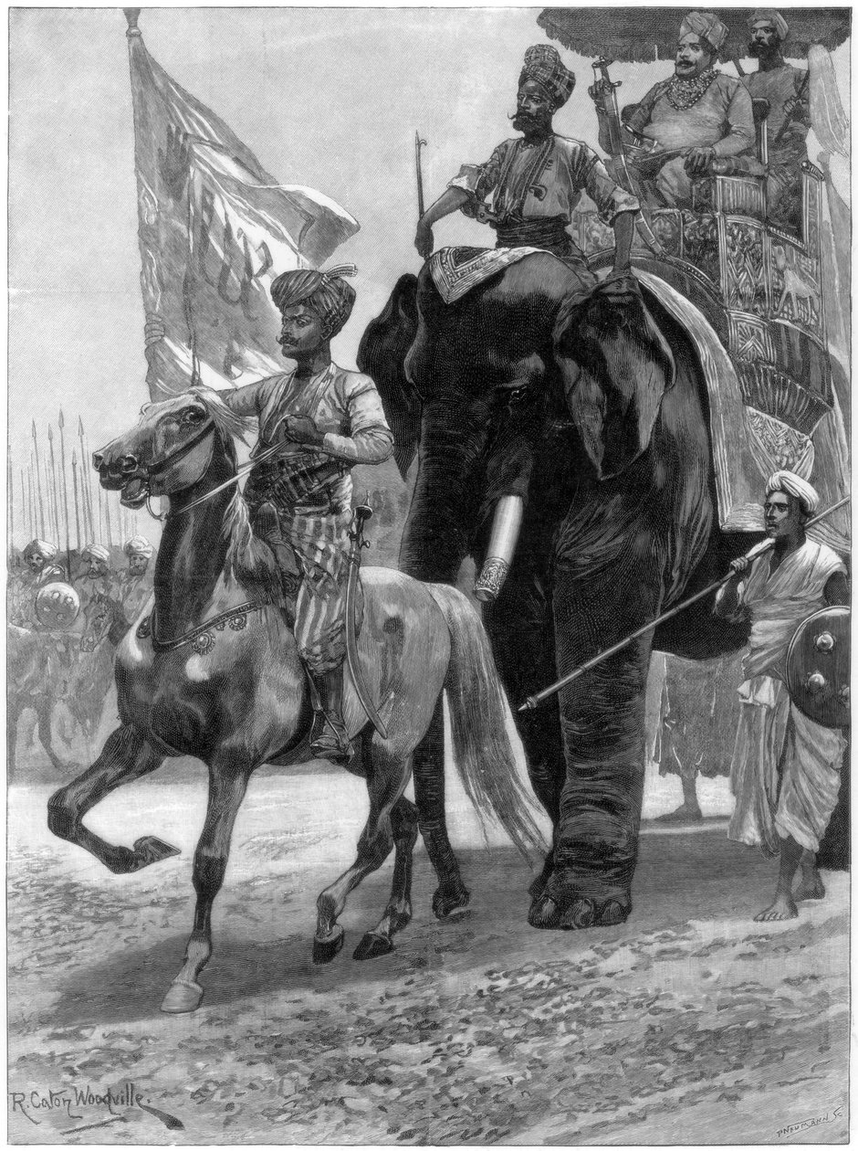 Przybycie Nawab Siraj Ud Daulah przed pozycją Clives, Indie, 1757, 1893. autorstwa Richard Caton II Woodville