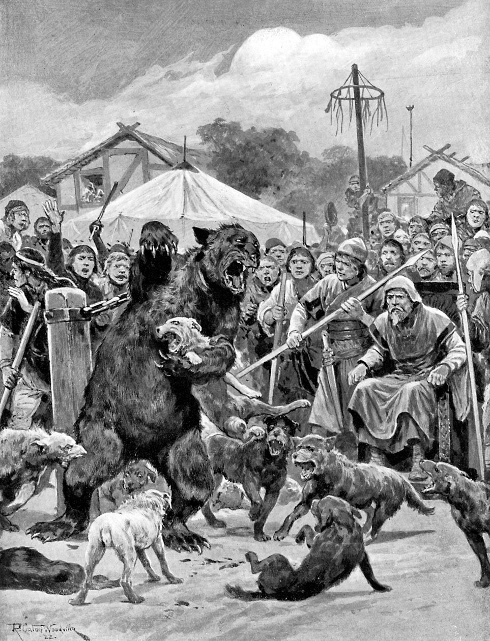 Polowanie na niedźwiedzie w czasach saskich, ok. 1920 r. autorstwa Richard Caton II Woodville