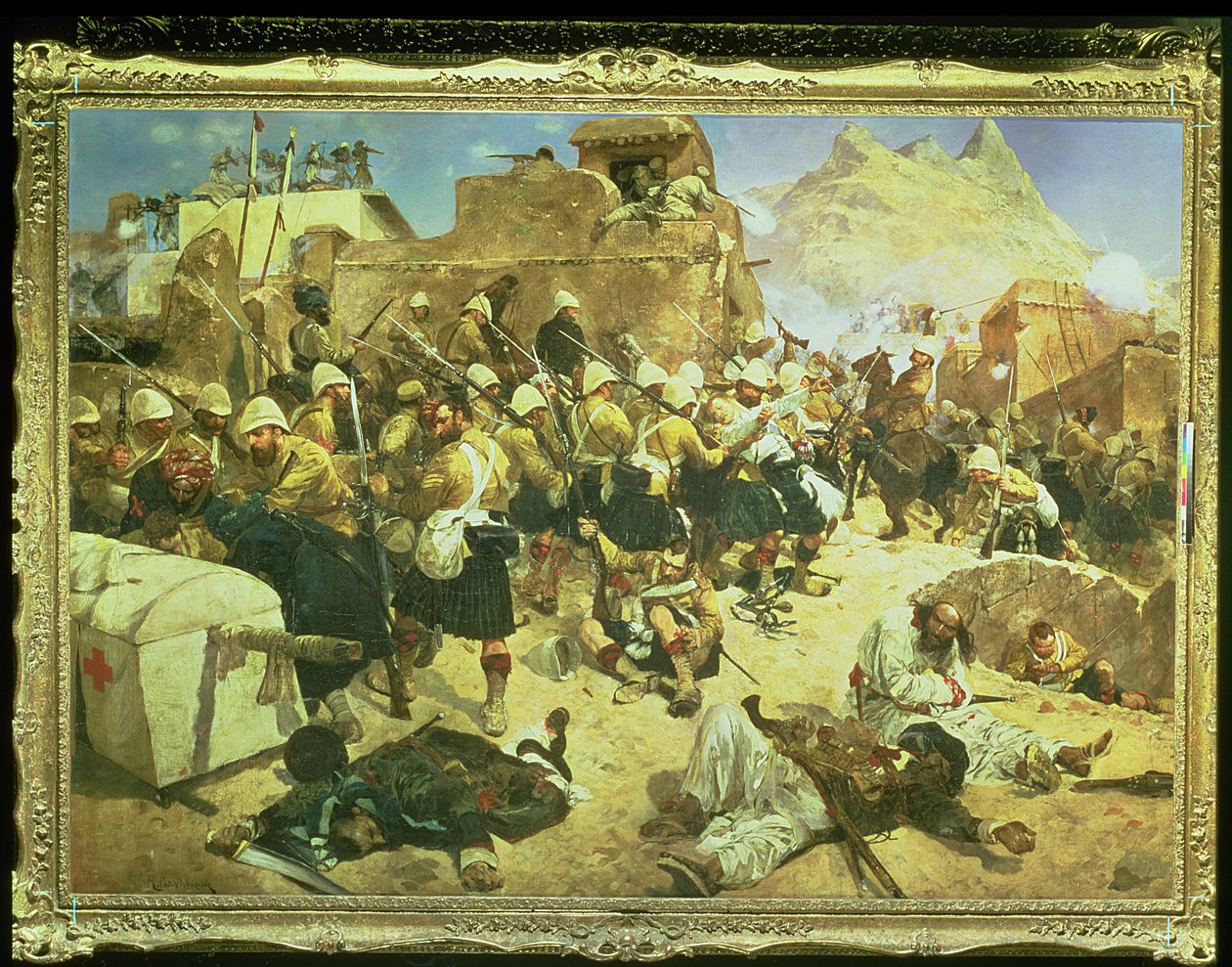 Candahar: 92. Górale i 2. Gurkhowie szturmujący Gaudi Mułła Sahibdad autorstwa Richard Caton II Woodville