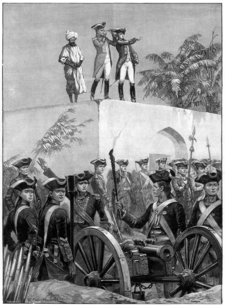 Clive na dachu domku myśliwskiego Nawab Siraj Ud Daulahs, Indie, 1757, 1893. autorstwa Richard Caton II Woodville