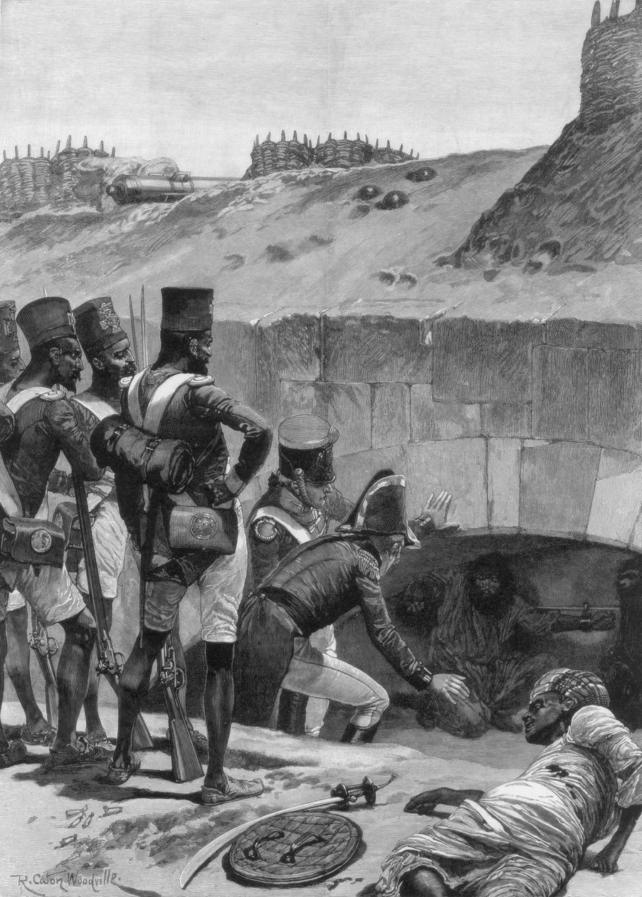 Odnalezienie jeńców brytyjskich pod kazamatami w fortyfikacjach, 1894 r. autorstwa Richard Caton II Woodville
