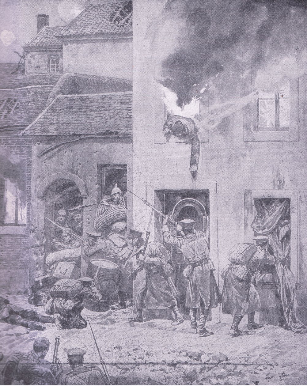 W starciu z wrogiem: Walka od domu do domu w Ypres, z Historii Wielkiej Wojny, tom 3, wydanej przez Waverley Book Co Limited, ok. 1920 r. autorstwa Richard Caton Woodville