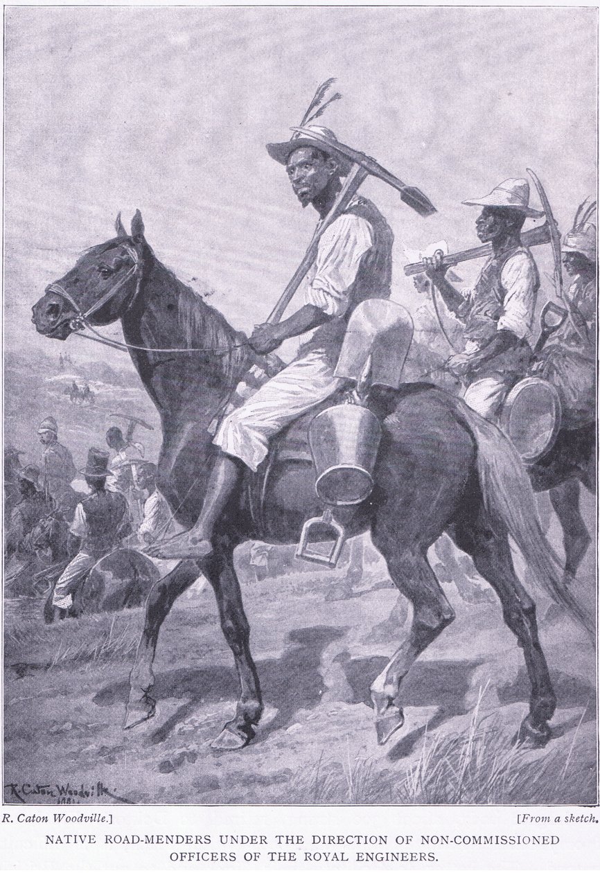 Rdzenni zarządcy dróg, z After Pretoria: The Guerilla War, wydanej przez Harmsworth Bros Limited, 1901 autorstwa Richard Caton Woodville