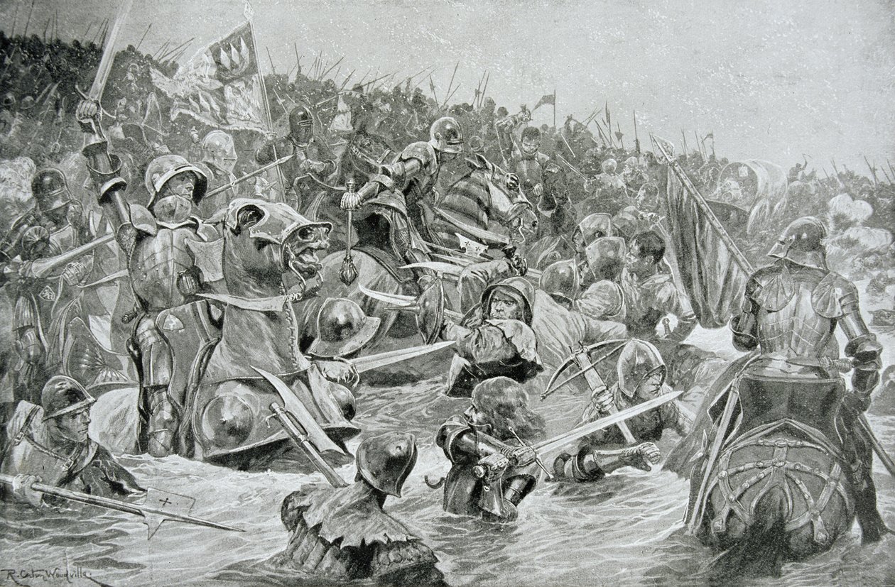 Bitwa pod Towton w 1461 r., ilustracja z książki Hutchinsonsa "Historia narodu brytyjskiego". autorstwa Richard Caton Woodville