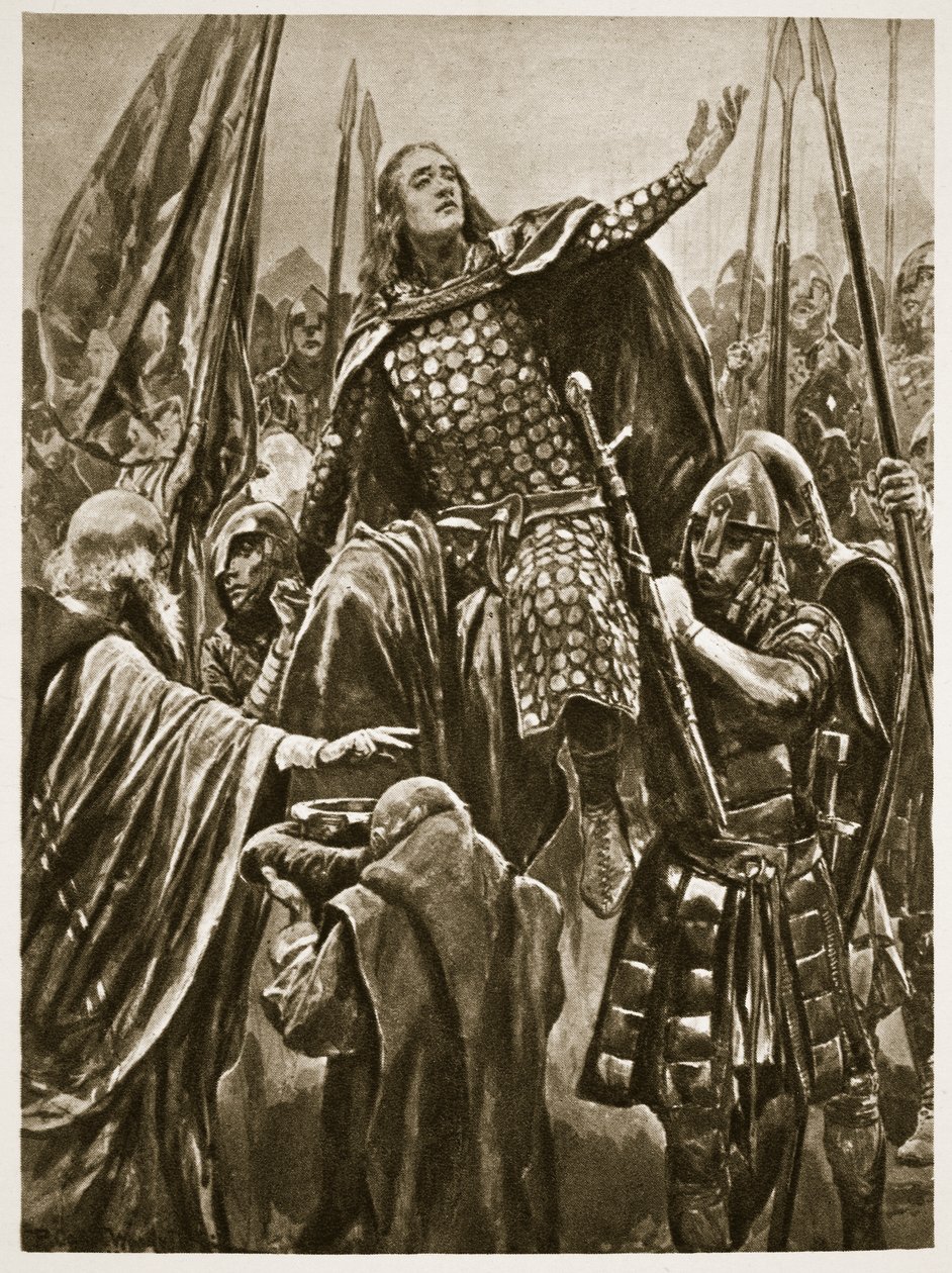 Podniesienie Edwarda Starszego podczas koronacji w Kingston-on-Thames, Whitsunday, z „The Illustrated London News”, 1902 autorstwa Richard Caton Woodville