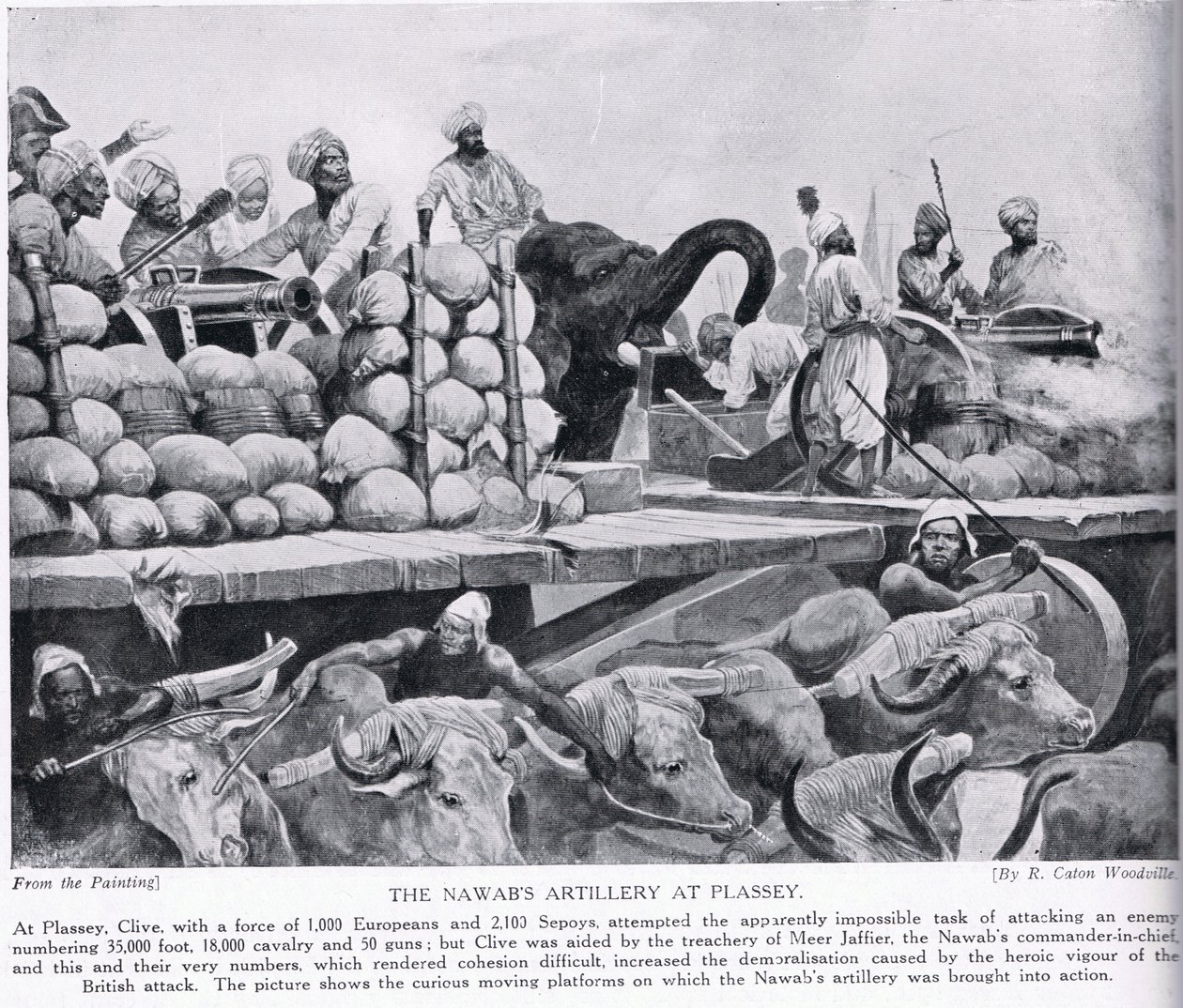 Artyleria Nawab w Plassey, ilustracja z „Hutchinson