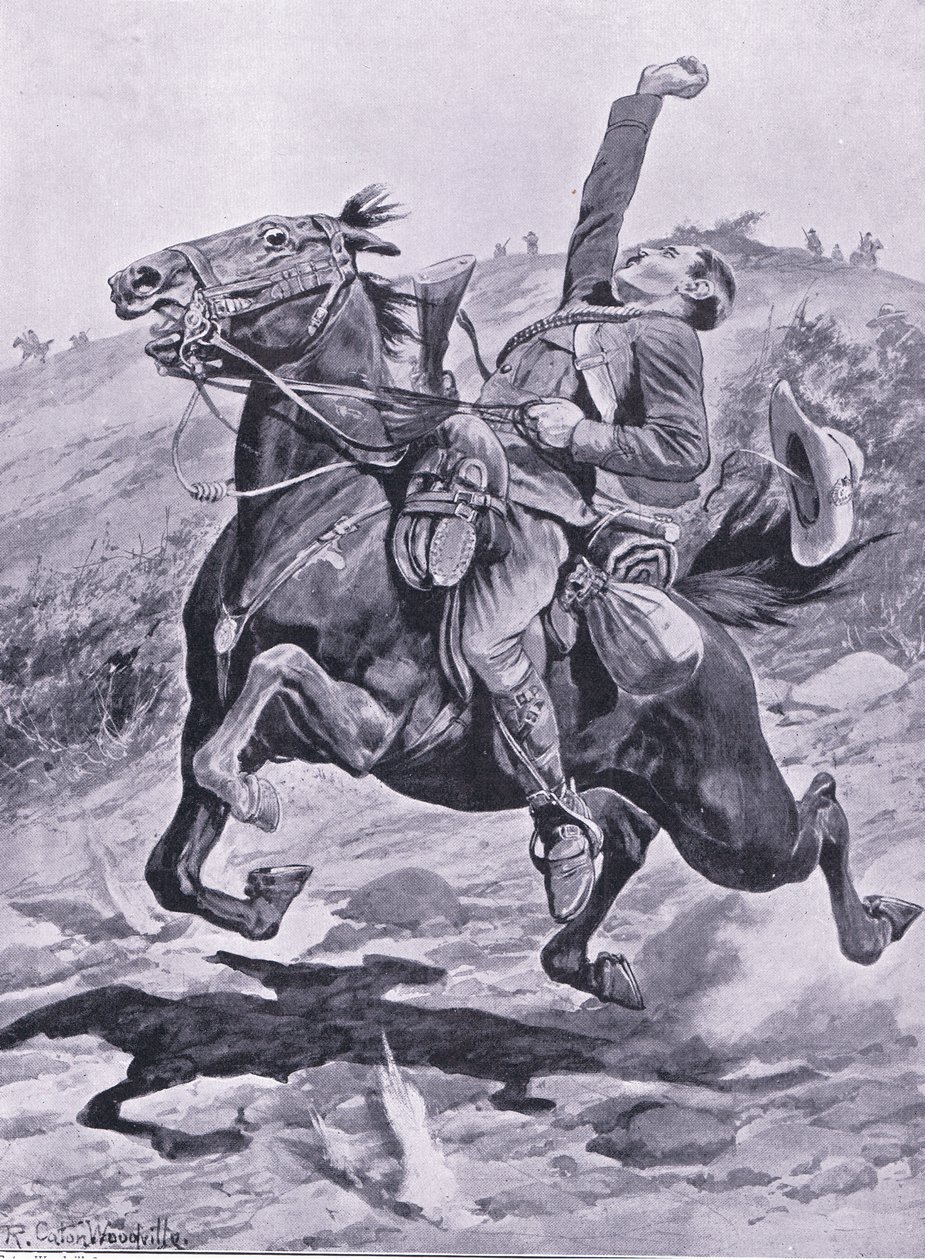 Ostatnia przejażdżka Yeomanów, ilustracja z filmu After Pretoria: The Guerilla War, 1902 autorstwa Richard Caton Woodville