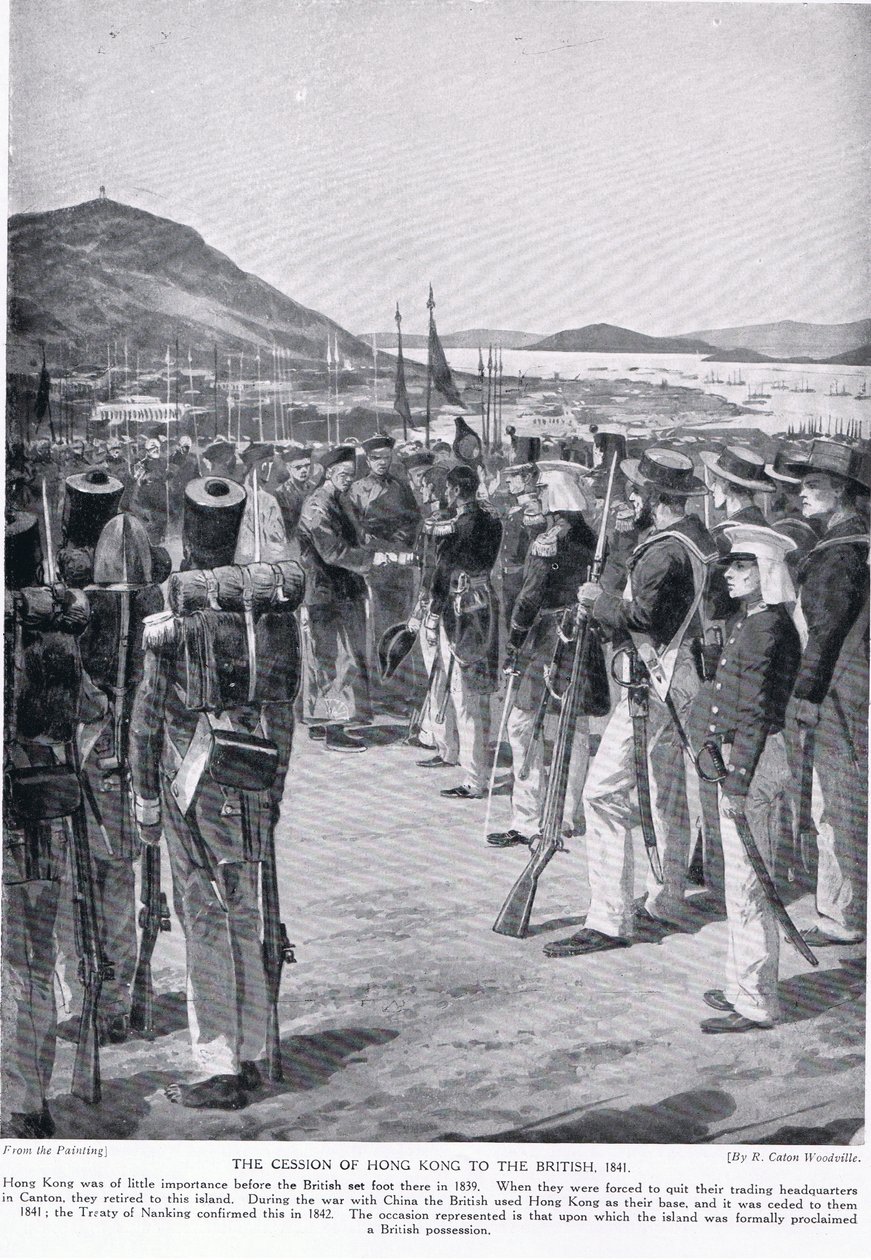Cesja Hongkongu na rzecz Brytyjczyków, 1841, ilustracja z „Hutchinson