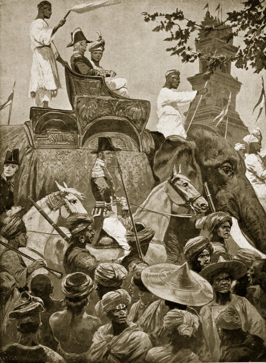 Wojska brytyjskie wkraczające do Singapuru, 1824, ilustracja z „Hutchinson