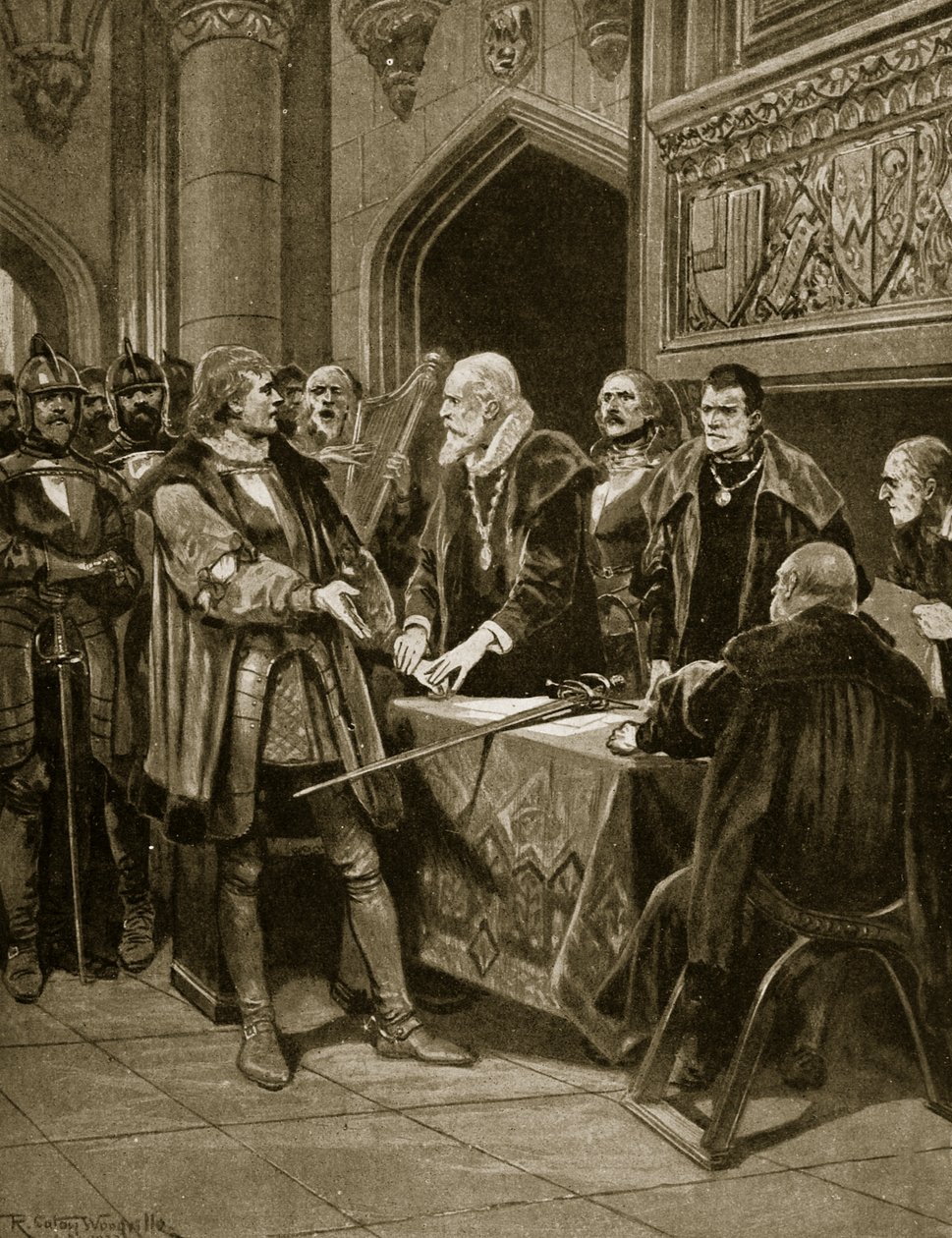 Lord Thomas Fitzgerald rzuca miecz, ilustracja z „Hutchinson