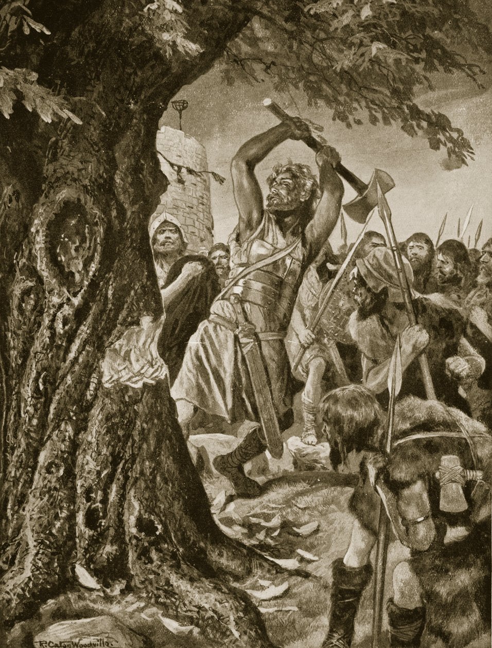 Malachy ścinający drzewo koronacyjne w Munsterze w 982 r., ilustracja z 