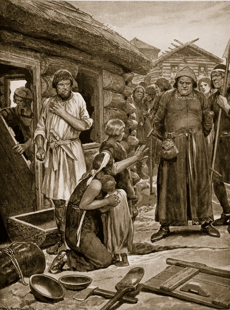 Poddani obłożeni nadmiernymi podatkami wyrzuceni z domów, ilustracja z "Hutchinson