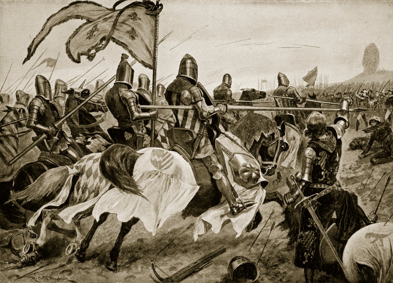 Bitwa pod Crecy, 26 sierpnia 1346 r., ilustracja z "Hutchinson