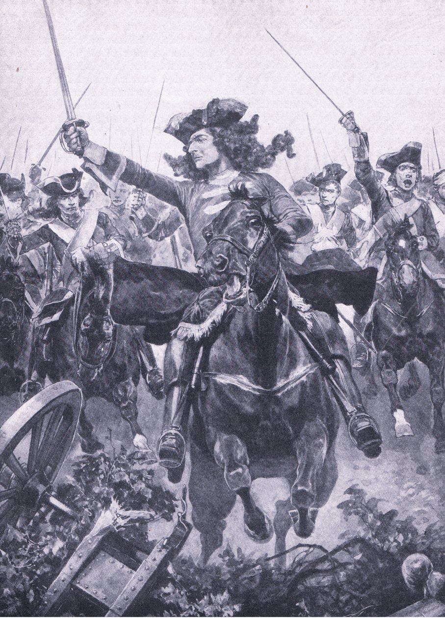 Książę Marlborough w bitwie pod Oudenarde, 11 lipca 1708, ilustracja z brytyjskich bitew lądowych i morskich, 1915 autorstwa Richard Caton Woodville junior