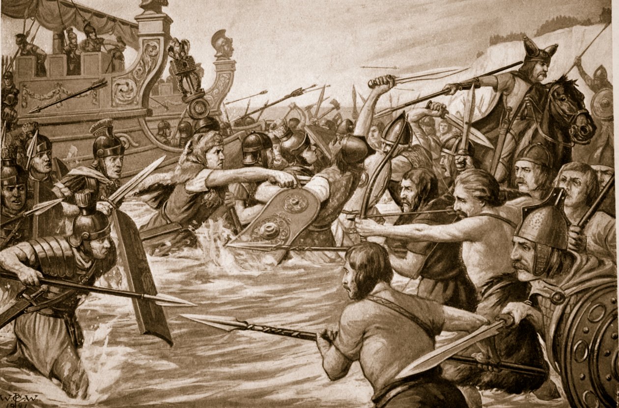 Lądowanie Juliusza Cezara, ilustracja z „Hutchison