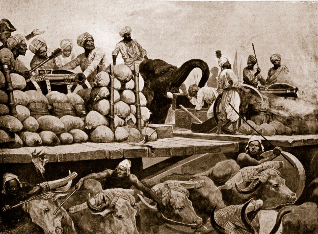 Artyleria Nawab w Plassey, ilustracja z „Hutchinson