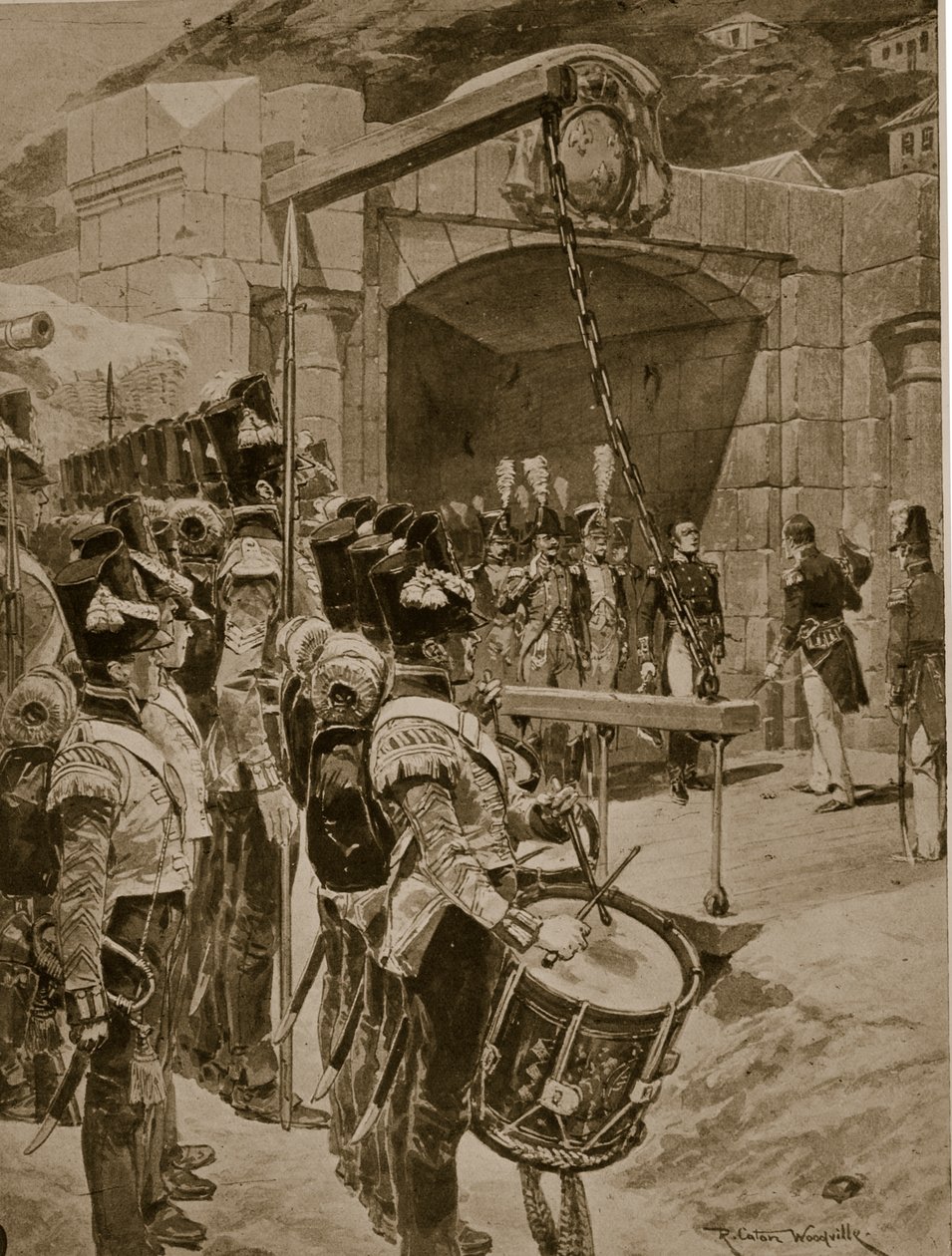 Poddanie wyspy Mauritius Brytyjczykom w 1810 r., ilustracja z „Hutchinson