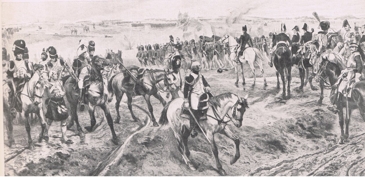 Waterloo 18 czerwca 1815: Stara Gwardia, ilustracja z brytyjskich bitew na lądzie i morzu, 1915 autorstwa Richard Caton Woodville junior