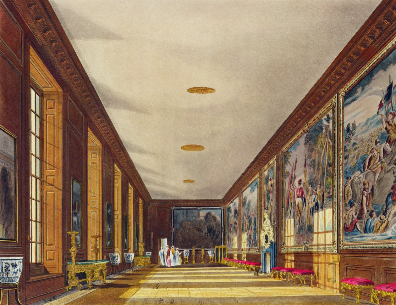Sala balowa, Hampton Court, z „Historii rezydencji królewskich”, ryty: Richard Reeve (ur. 1780), William Henry Pyne (1769-1843), 1819 autorstwa Richard Cattermole