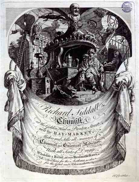 Karta handlowa dla Richarda Siddalla, chemika, w Golden Head, Panton Street, Londyn (grawerowanie) autorstwa Richard Clee