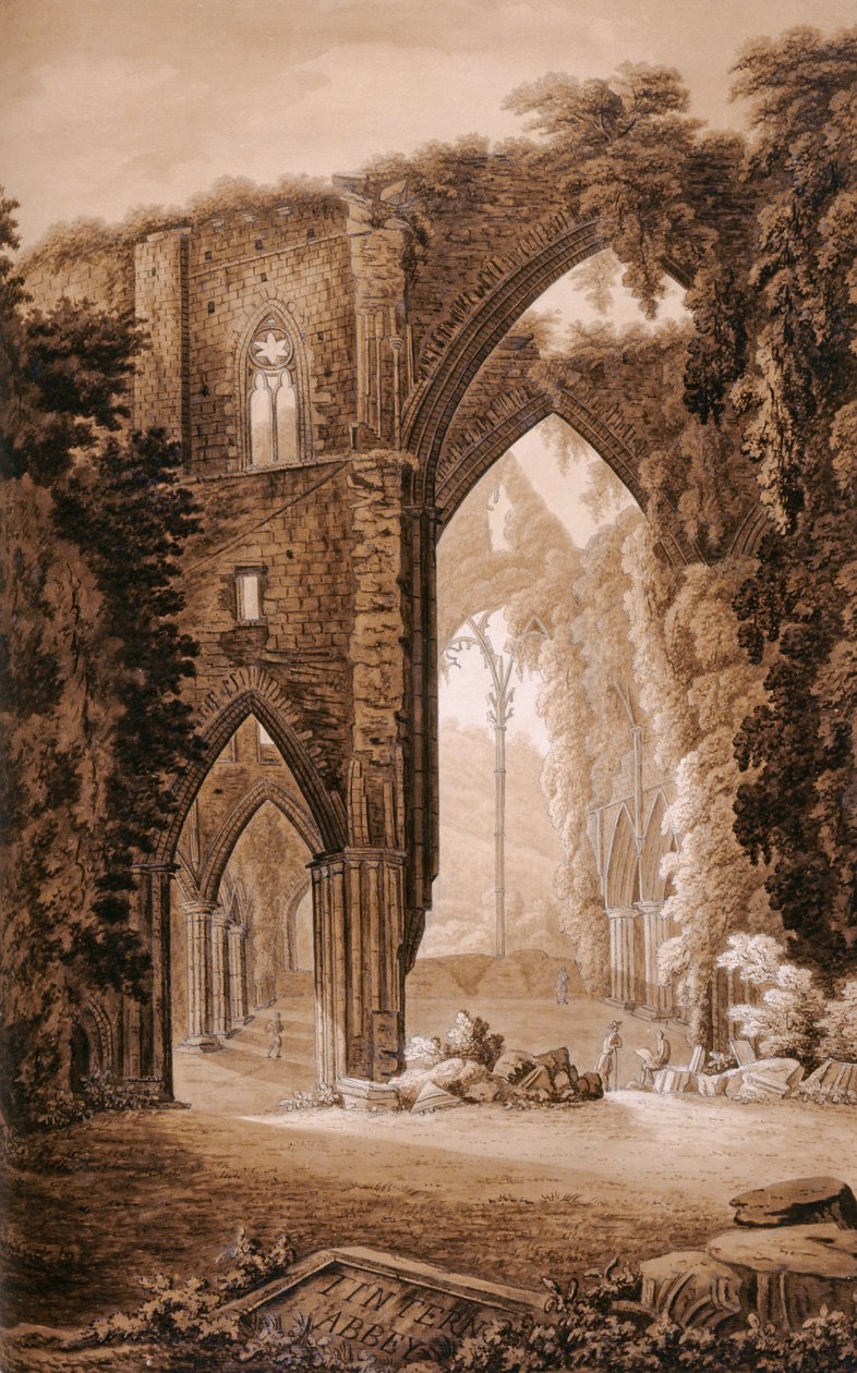 Opactwo Tintern, z "Historycznej wycieczki po Monmouthshire" Williama Coxe, wydrukowanej przez T. Cadell, 1801 (pióro, tusz i grafit na papierze) autorstwa Richard Colt Hoare