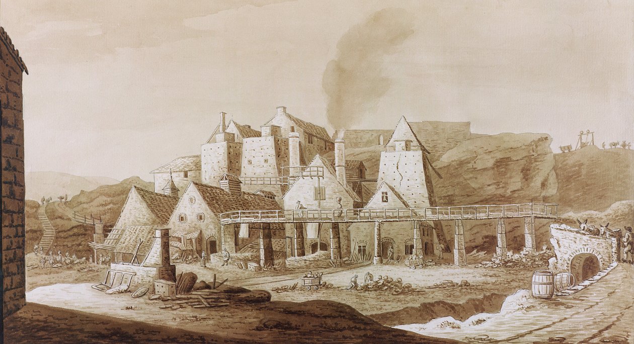 Prace w Blaenavon, z „An Historical Tour in Monmouthshire” Williama Coxe’a, opublikowane w 1801 r. (pióro i brązowy tusz oraz brązowy rozmycie na graficie na papierze) autorstwa Richard Colt Hoare