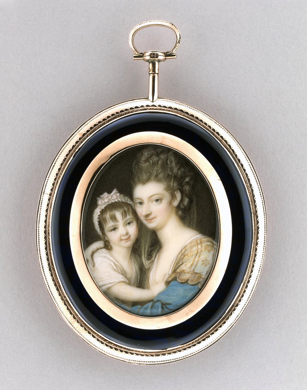 Portret matki i córki, ok. 1765-70 (akwarela na kości słoniowej, 9-karatowe różowe złoto, włosy i szkło) autorstwa Richard Cosway