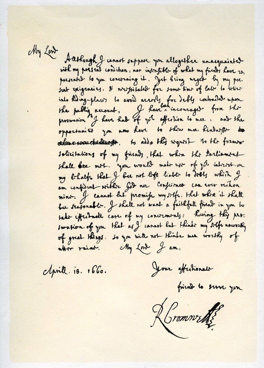 List Richarda Cromwella, Lorda Protektora, do generała George