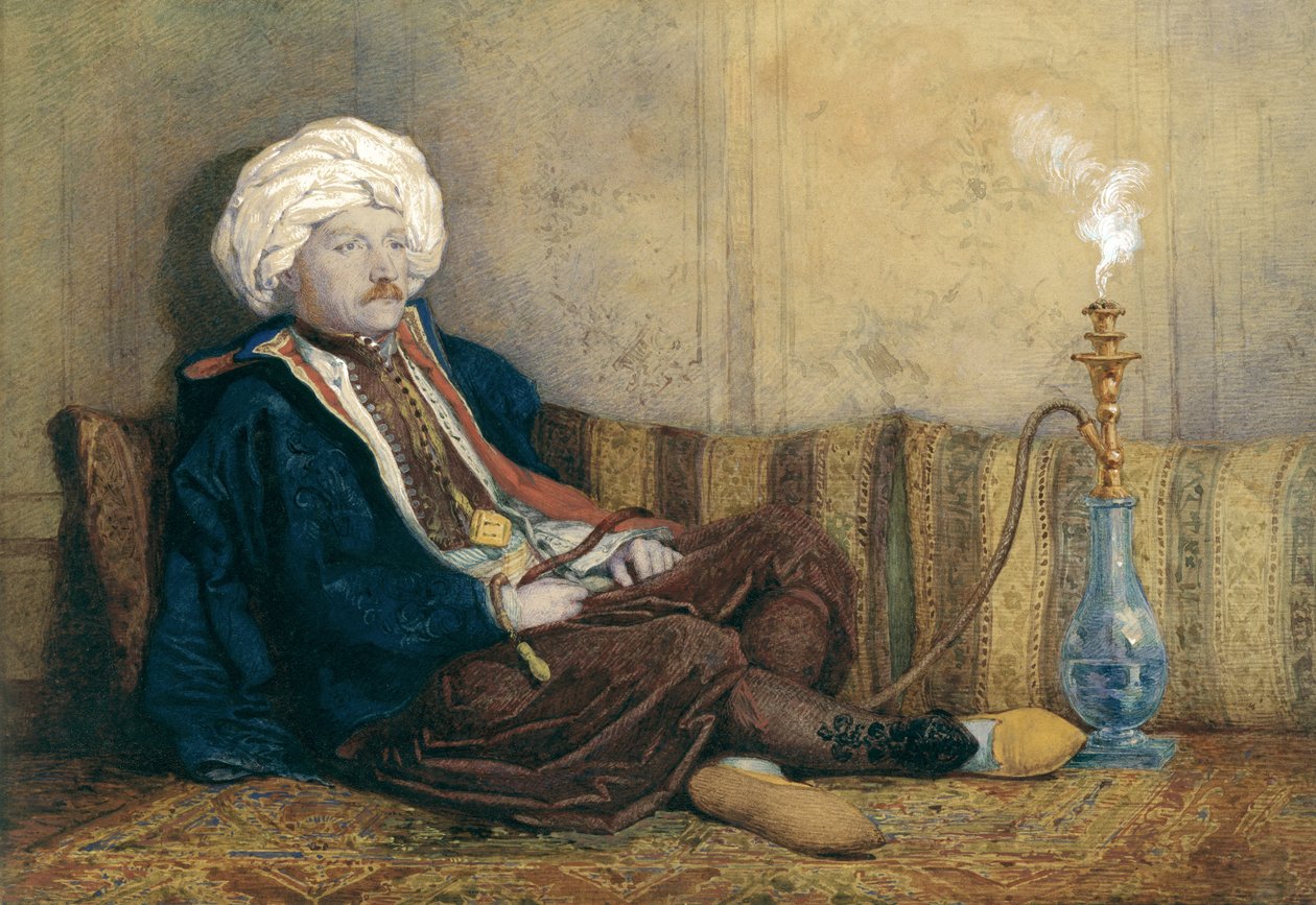 Portret sir Thomasa Philipsa w stroju wschodnim, leżący z fajką wodną (toaleta podkreślona bielą na papierze) autorstwa Richard Dadd