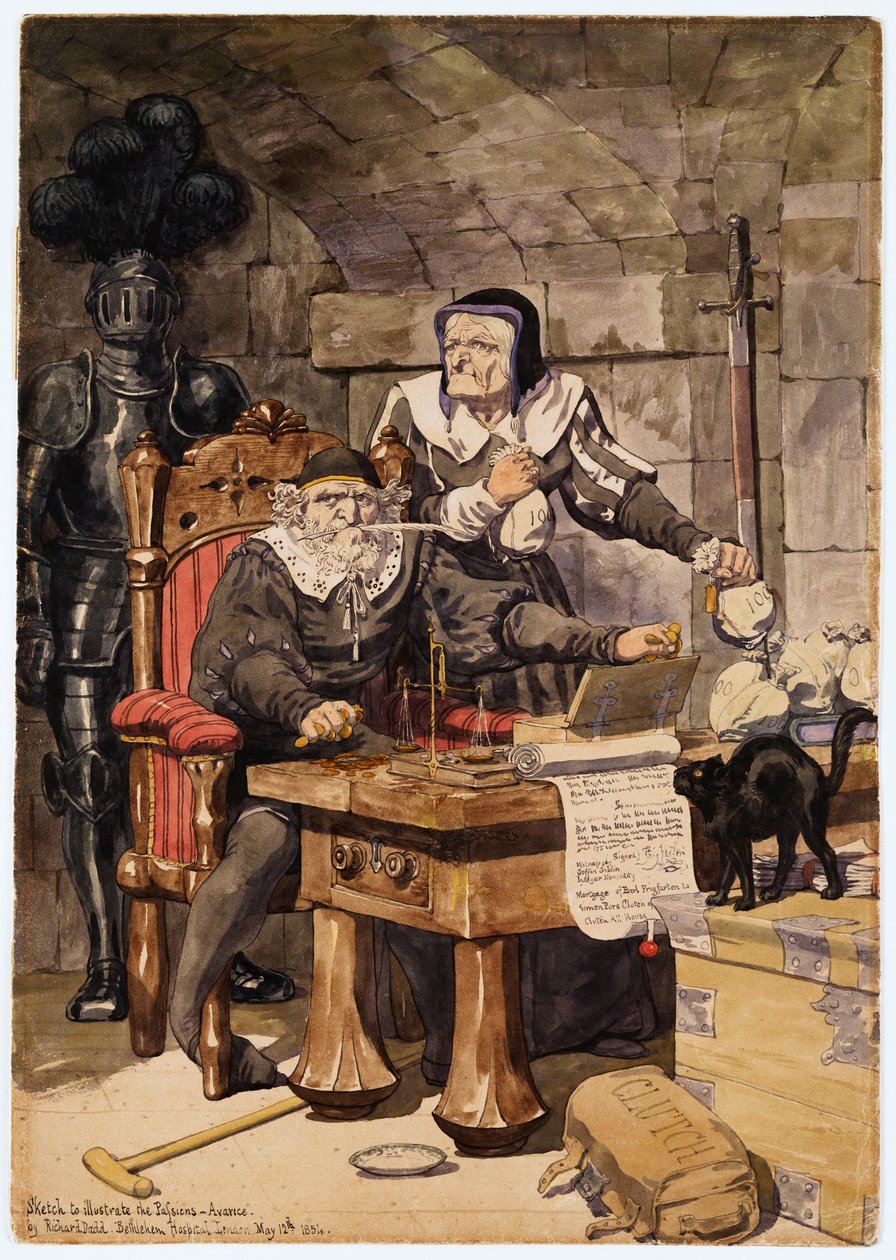 Szkic ilustrujący pasje - Chciwość, 1854 autorstwa Richard Dadd