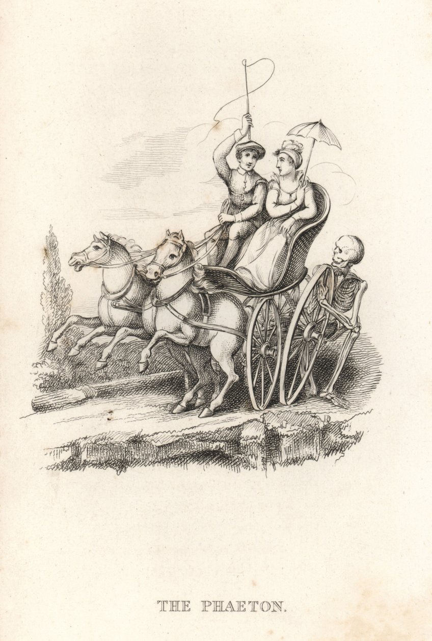 Szkielet Śmierci i Faetona. ,1827 (grawerowanie) autorstwa Richard Dagley