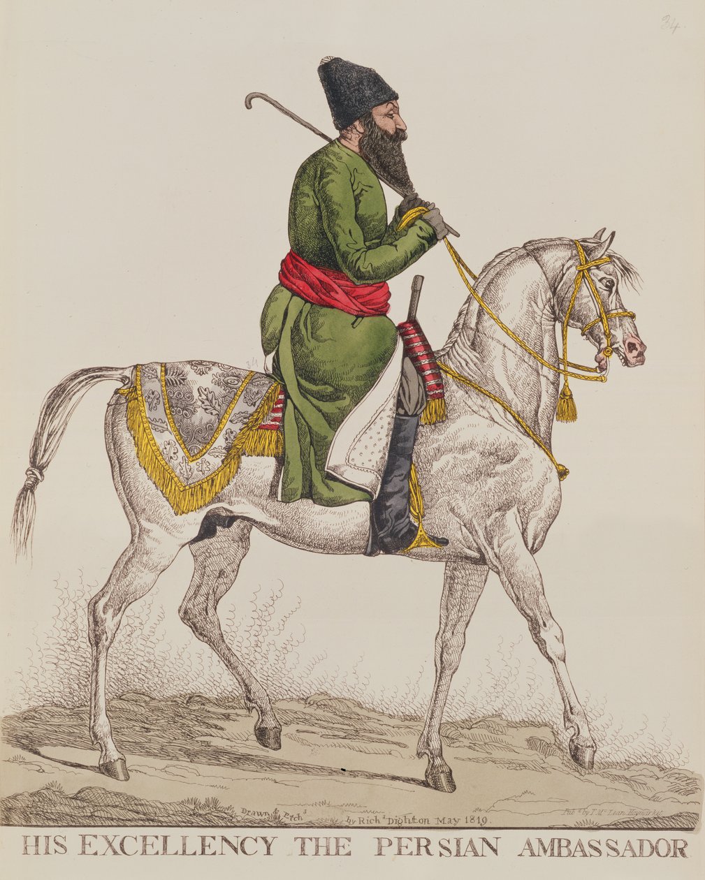 Jego Ekscelencja Ambasador Persji Mirza Abul Hassan Khan podczas drugiej wizyty ambasadora w Londynie, 1819 (druk) autorstwa Richard Dighton