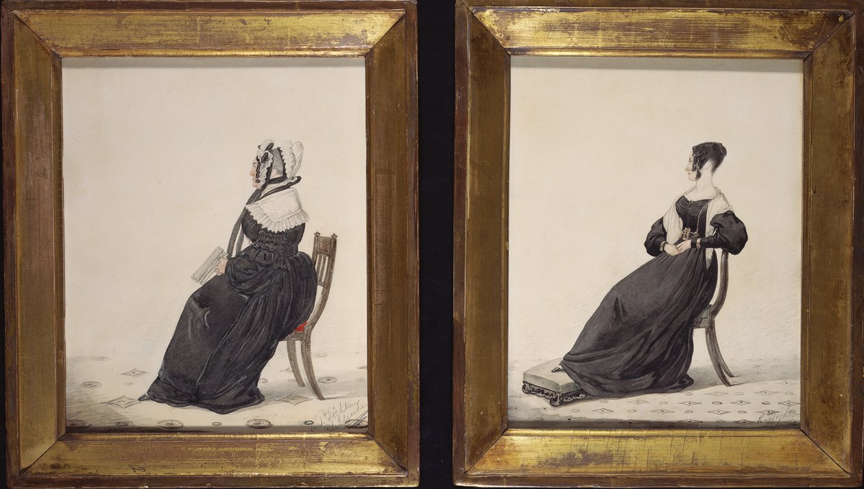 Dwa portrety wdów, 1837 (wc i ołówek na papierze) autorstwa Richard Dighton