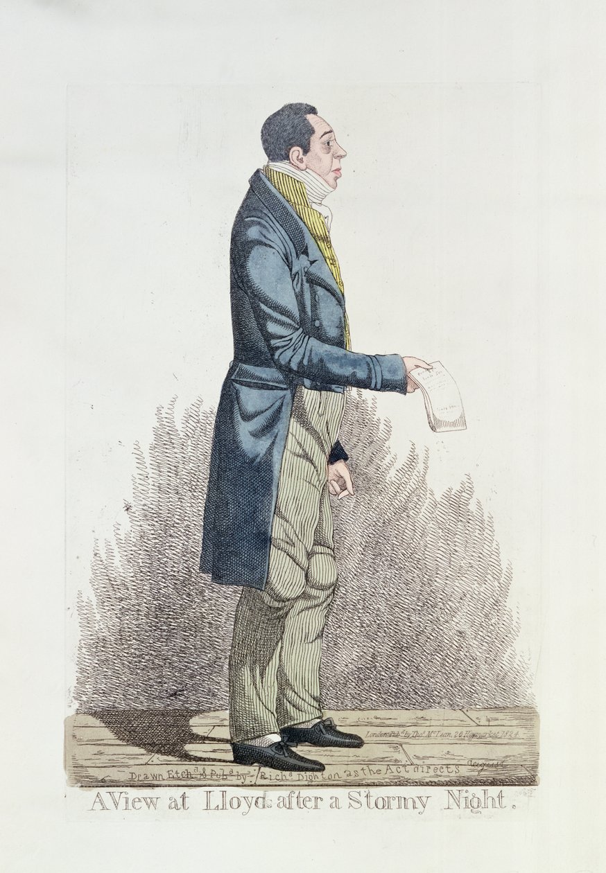 Widok w Lloyds po burzliwej nocy, 1824 (kolorowa akwaforta) autorstwa Richard Dighton