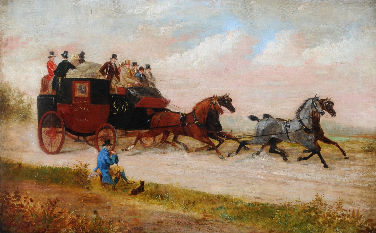 Leeds Royal Mail Coach, ok. 1875 (olej na płótnie) autorstwa Richard Dodd Widdas