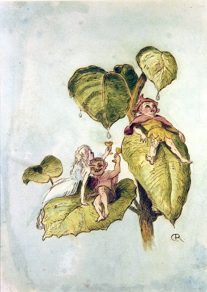 Uczta i zabawa wśród fuschias II (pióro i akwarela na papierze) autorstwa Richard Doyle
