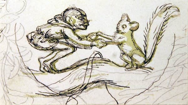 Goblin i wiewiórka (długopis, ołówek i pranie na papierze) autorstwa Richard Doyle