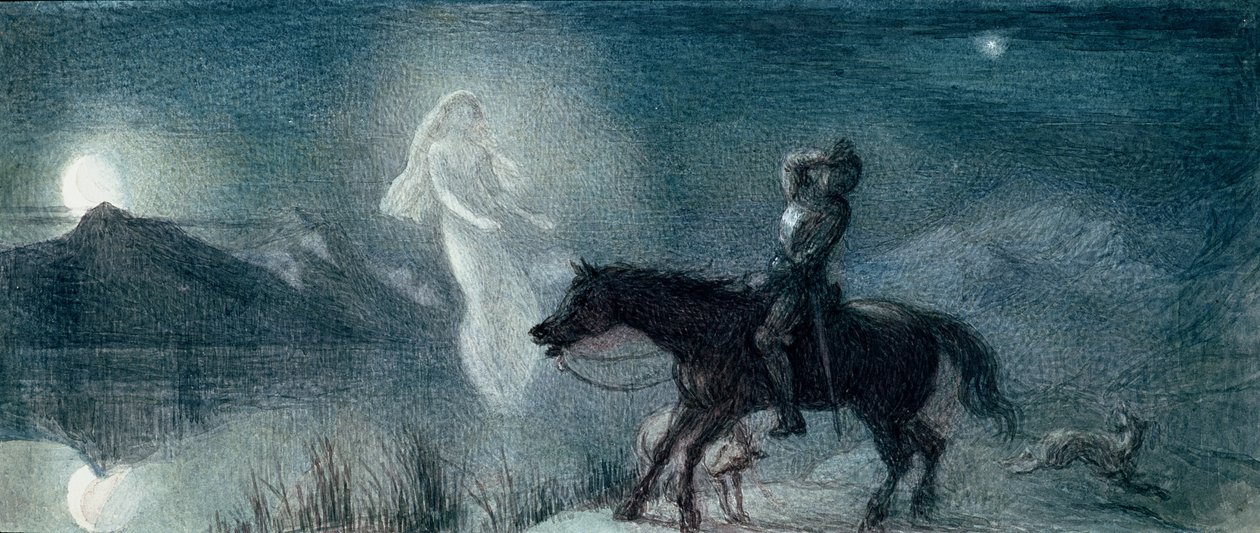 Rycerz i widmo, niepublikowana (akwarela na papierze) autorstwa Richard Doyle
