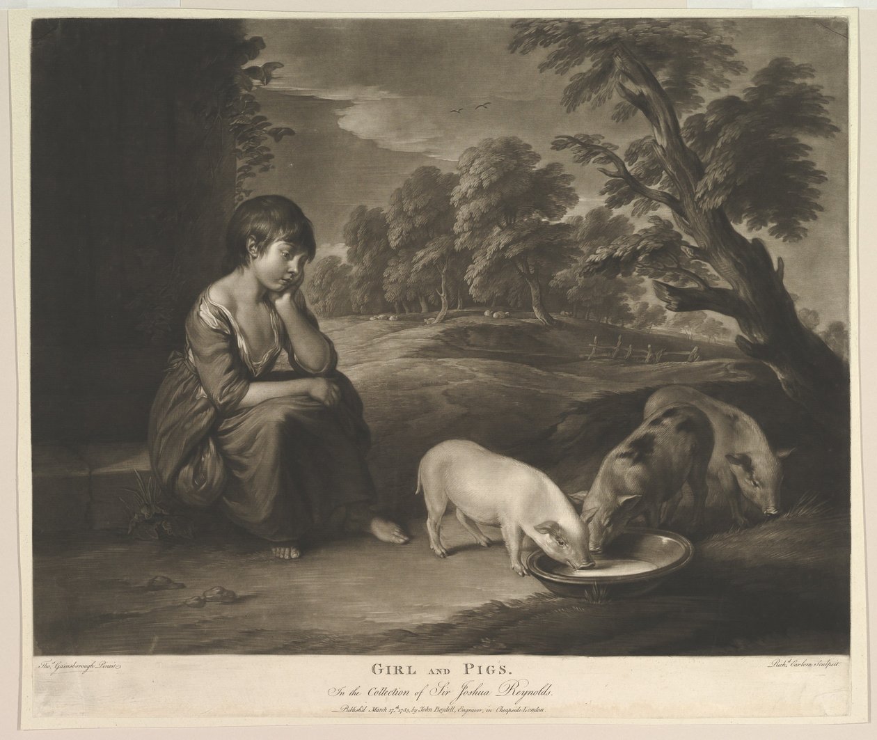 Dziewczyna i świnie, 1783. autorstwa Richard Earlom