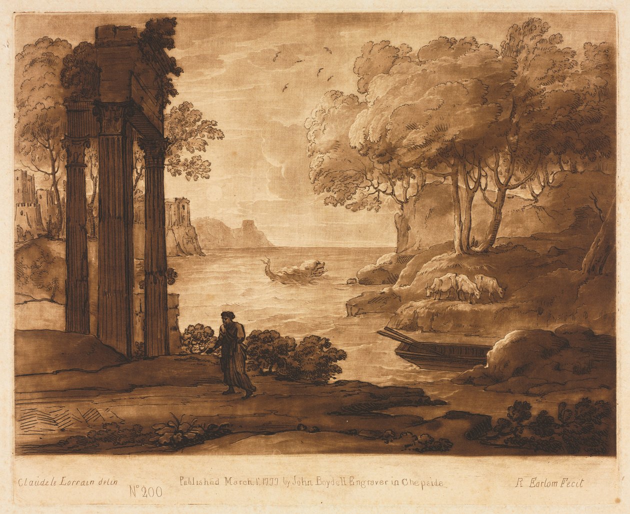 Liber Veritatis: nr 200, Widok na brzeg morza, z historią Jezusa, 1777. autorstwa Richard Earlom