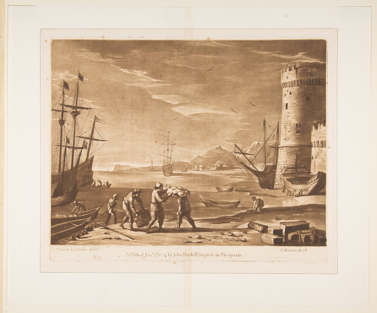 Port morski z załadunkiem żeglarzy, 1774. autorstwa Richard Earlom