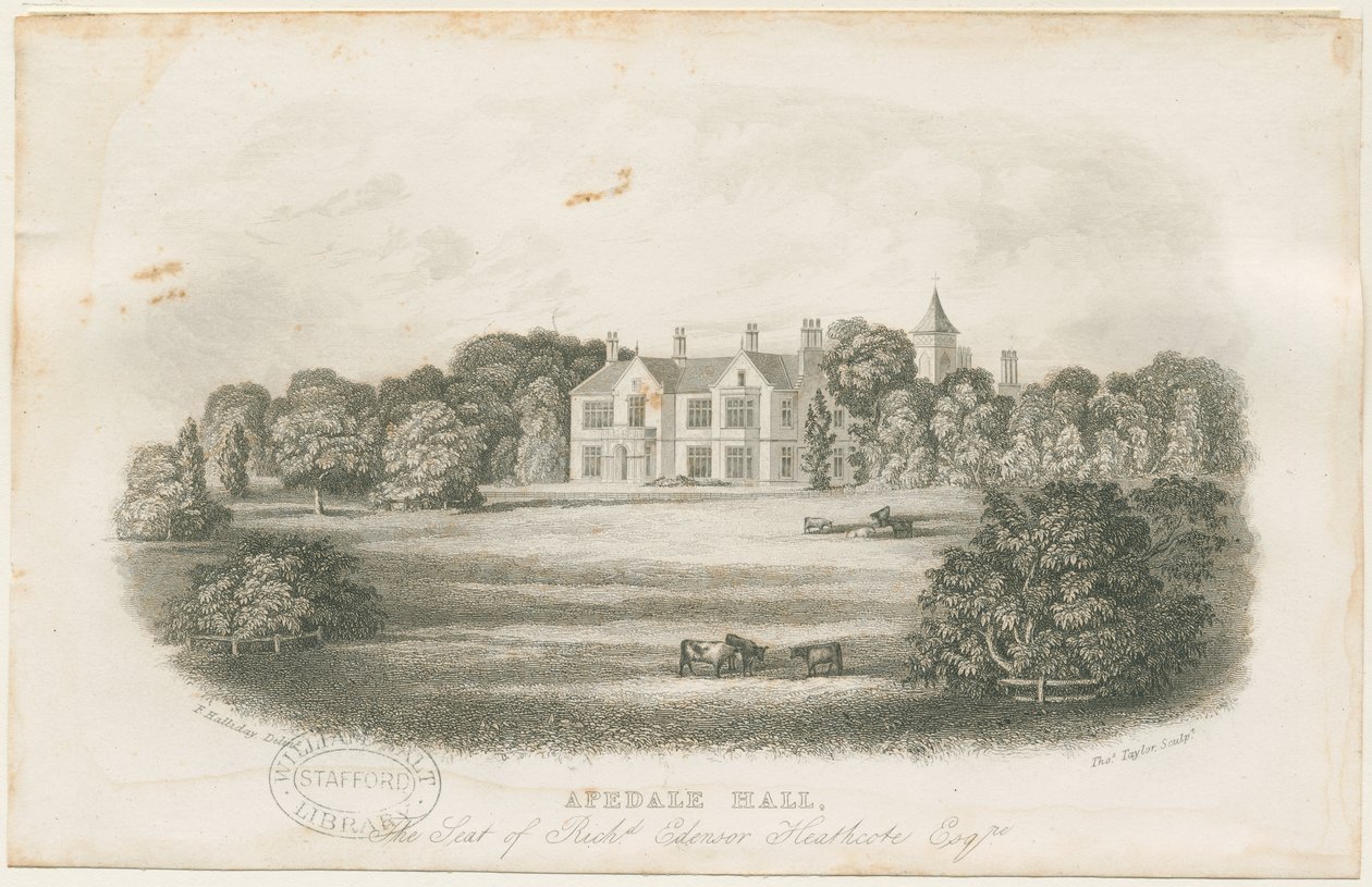 Apedale Hall House and Park: staloryt, bd [?koniec XVIII w.] autorstwa Richard Edensor Heathcote