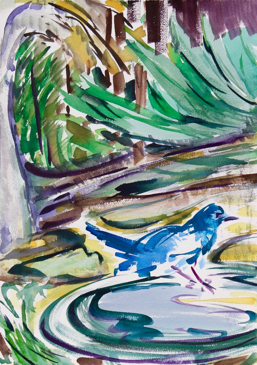 Birdbath, 2021 (akwarela na papierze) autorstwa Richard Fox
