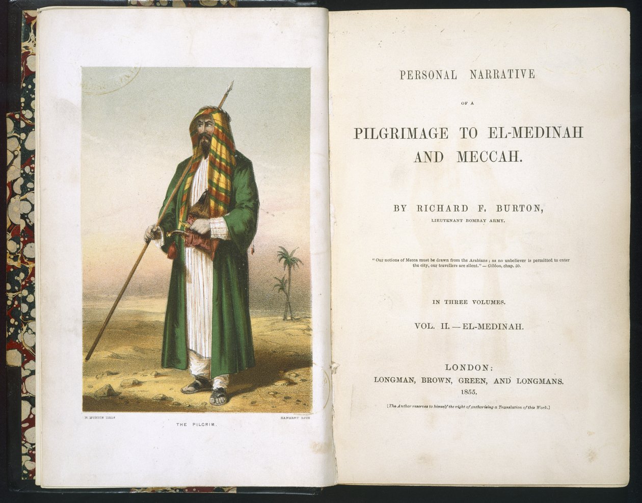Strona tytułowa Richarda F. Burtona, „Sprawozdanie z mojej pielgrzymki do Medyny i Mekki”, tom 1., 1855 autorstwa Richard Francis Burton