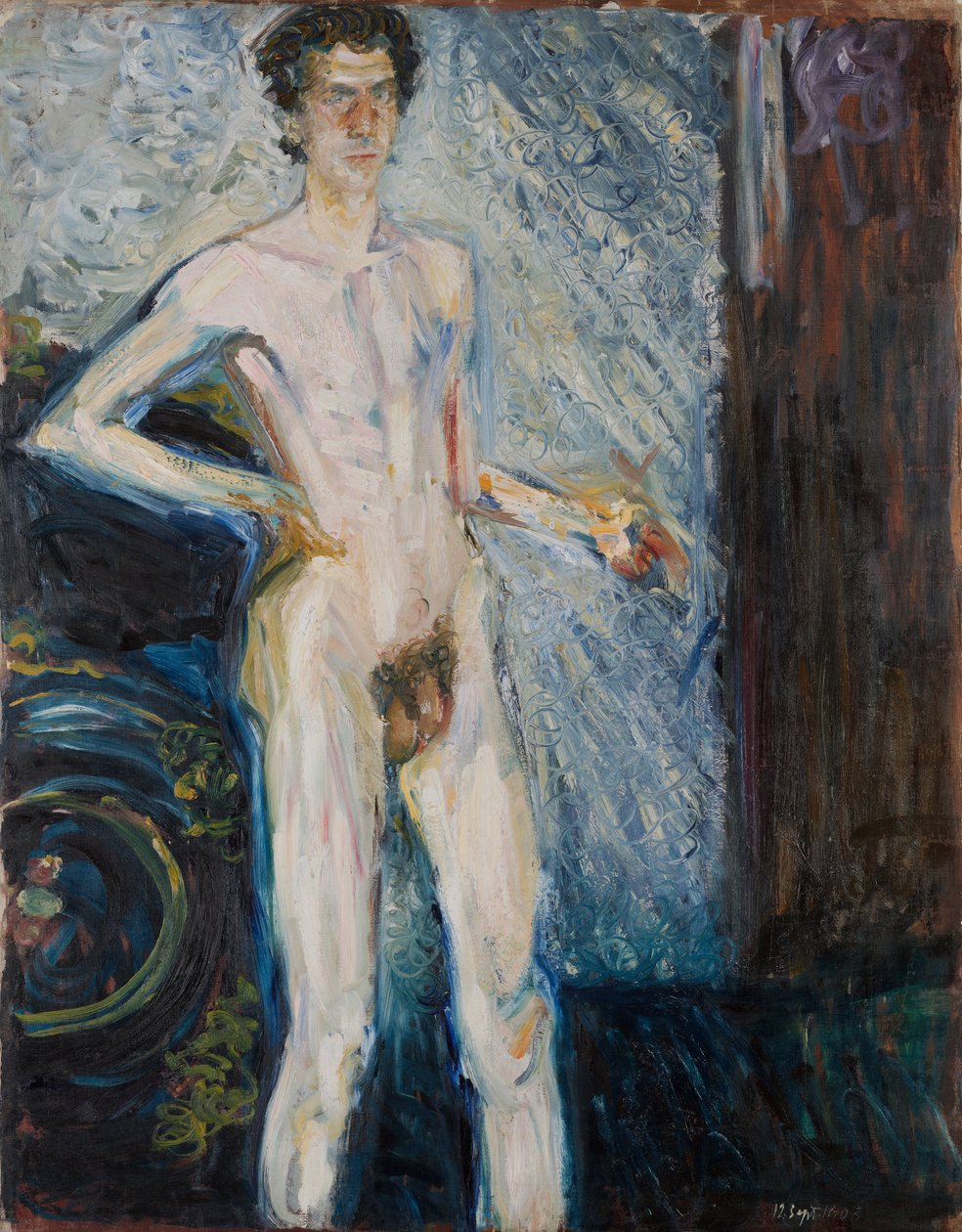 Nagi Autoportret z paletą - Gerstl, Richard (1883-1908) - 1908 - Olej na płótnie - 139,3x100 - Muzeum Leopolda, Wiedeń autorstwa Richard Gerstl