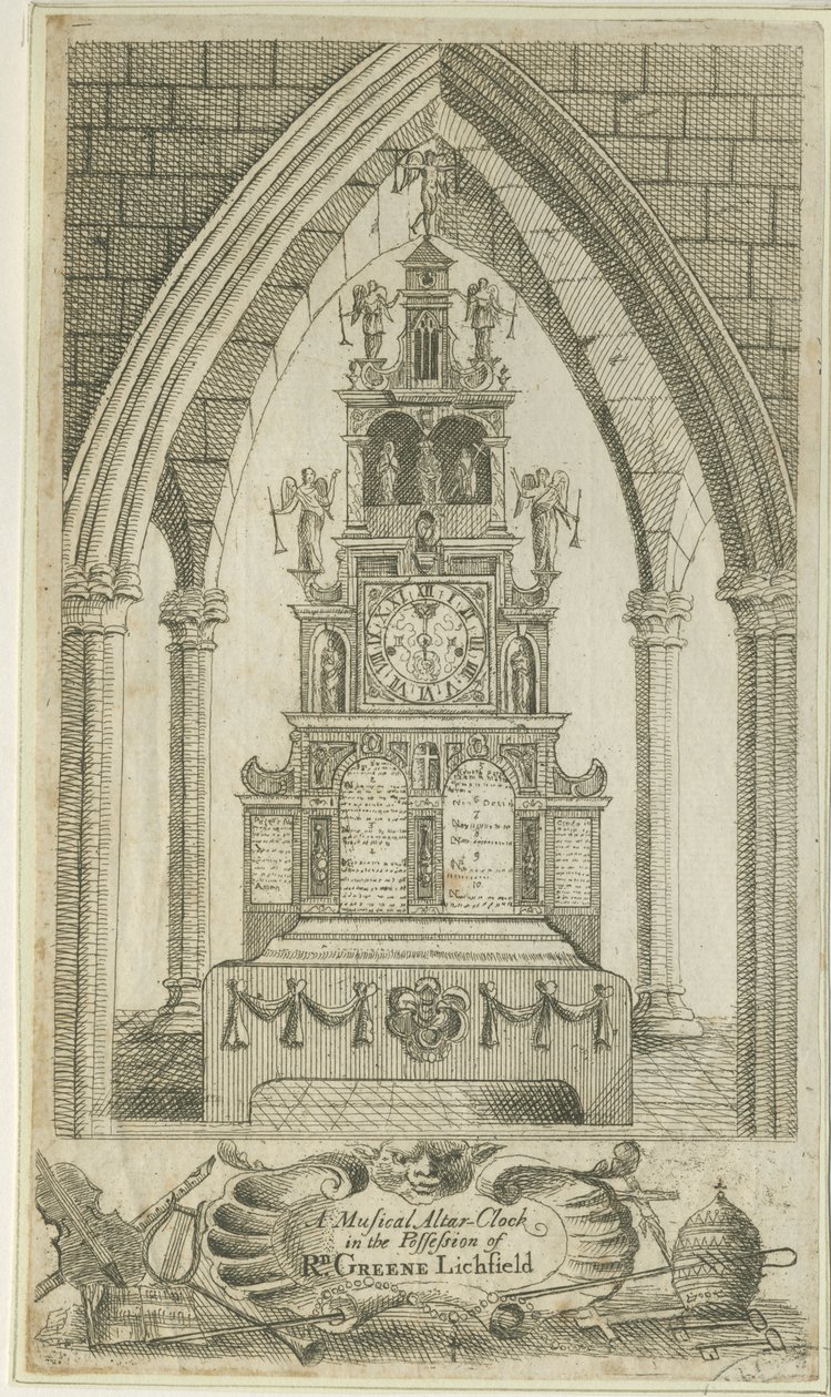Lichfield - Musical Altar-Clock: akwaforta i [?XVIII wiek] (druk) autorstwa Richard Greene