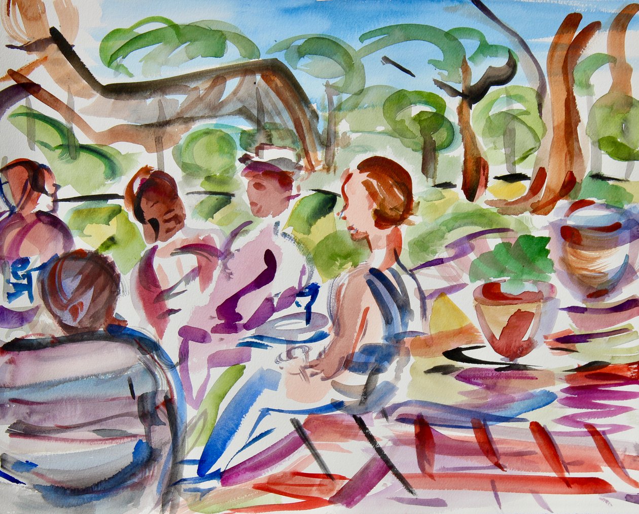 Rozmowa na Patio, 2022 (akwarela na papierze) autorstwa Richard H. Fox