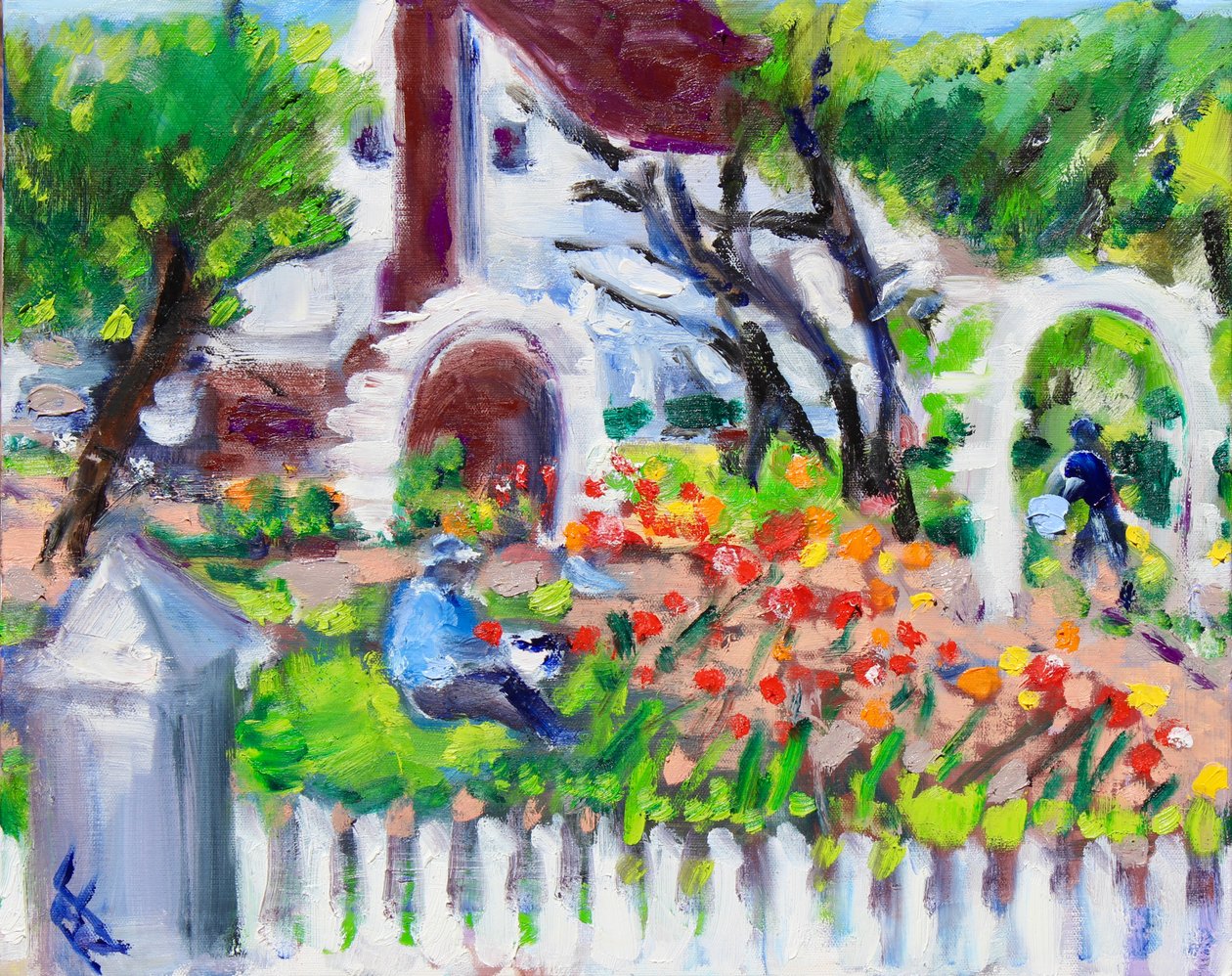 Ogrodnik przy pracy, Luther Burbank Gardens, 2021 (olej na płótnie) autorstwa Richard H. Fox