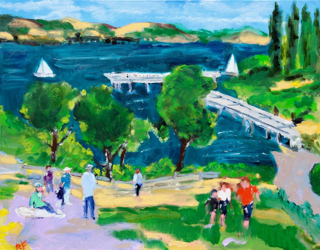 Paradise Beach Pier, Tiburon, Kalifornia, 2021 (olej na płótnie) autorstwa Richard H. Fox